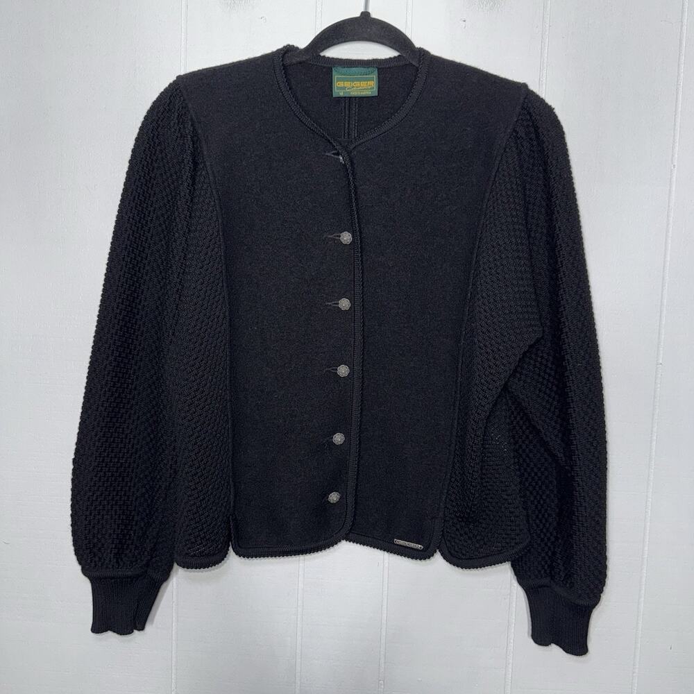 Vintage Geiger Austria Women’s 100% Wool Cardigan Sweater Black Size 40, Medium